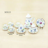 1:12 Miniature Dining Ware Porcelain Coffee Tea Cup Set Chintz Flower Tableware Kitchen Dollhouse Furniture Toys For Children