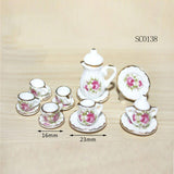 1:12 Miniature Dining Ware Porcelain Coffee Tea Cup Set Chintz Flower Tableware Kitchen Dollhouse Furniture Toys For Children