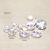 1:12 Miniature Dining Ware Porcelain Coffee Tea Cup Set Chintz Flower Tableware Kitchen Dollhouse Furniture Toys For Children