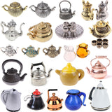 1/12 Scale Doll House Miniature Metal Ceramic Tea Doll House Furniture Miniature Dining Ware Toy Teapot Cup Plate