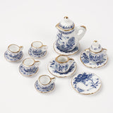 15pcs/set dollhouse miniature blue and white set Ceramic simulation pot cups plates model set toy Dollhouse accessories
