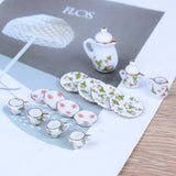 15Pcs/Set New Plate Flower Print Furniture Toys Dollhouse Miniature Restaurants Goods Porcelain Tea Set Plate Cup