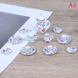 15Pcs/Set New Plate Flower Print Furniture Toys Dollhouse Miniature Restaurants Goods Porcelain Tea Set Plate Cup