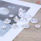 15Pcs/Set New Plate Flower Print Furniture Toys Dollhouse Miniature Restaurants Goods Porcelain Tea Set Plate Cup