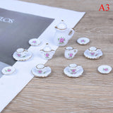 15Pcs/Set New Plate Flower Print Furniture Toys Dollhouse Miniature Restaurants Goods Porcelain Tea Set Plate Cup