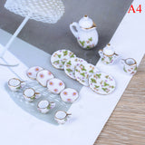 15Pcs/Set New Plate Flower Print Furniture Toys Dollhouse Miniature Restaurants Goods Porcelain Tea Set Plate Cup