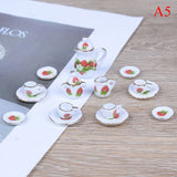 15Pcs/Set New Plate Flower Print Furniture Toys Dollhouse Miniature Restaurants Goods Porcelain Tea Set Plate Cup